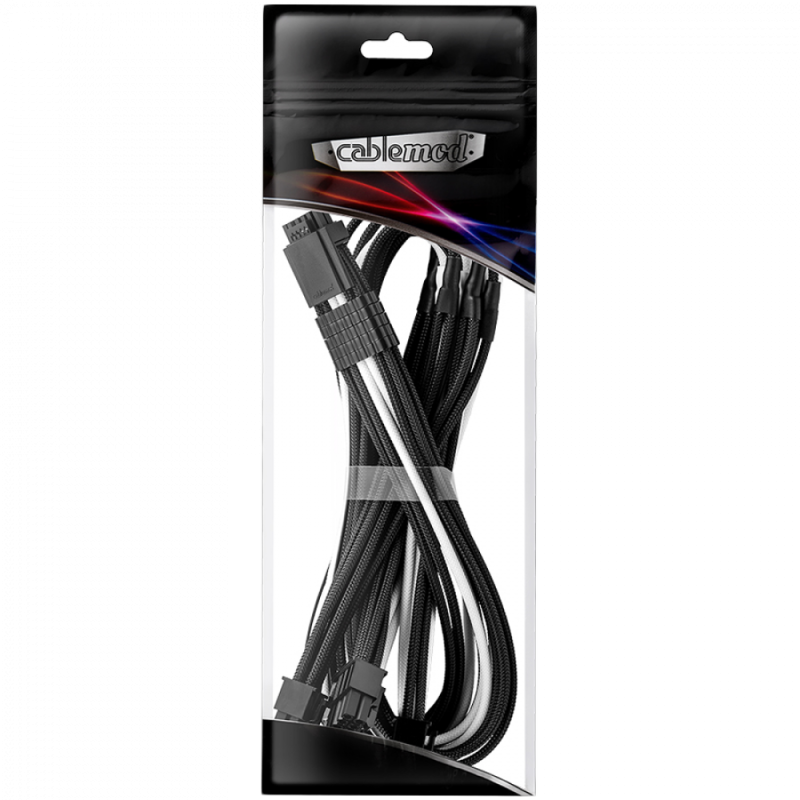 CableMod E-Series Pro ModMesh Sleeved 12VHPWR PCI-e Cable for Super Flower Leadex Platinum / Platinum SE / Titanium / V Gold Pro / V Platinum Pro, EVGA G7 / G6 / G5 / G3 / G2 / P2 / T2 (Black + White, Nvidia 4000 series, 16-pin to Quad 8-pin, 60cm)