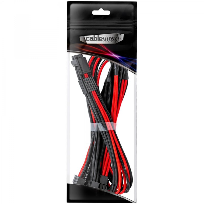 CableMod E-Series Pro ModMesh Sleeved 12VHPWR PCI-e Cable for Super Flower Leadex Platinum / Platinum SE / Titanium / V Gold Pro / V Platinum Pro, EVGA G7 / G6 / G5 / G3 / G2 / P2 / T2 (Black + Red, Nvidia 4000 series, 16-pin to Quad 8-pin, 60cm)
