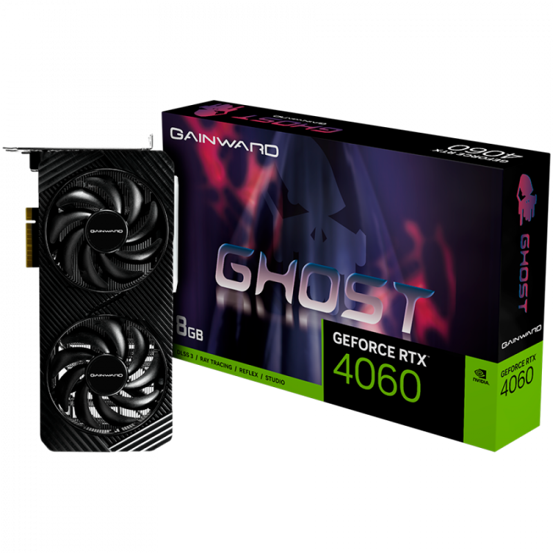 Gainward RTX 4060 Ghost 8GB GDDR6, 128 bits, 1x HDMI 2.1, 3x DP 1.4a, two fan, 1x 8-pin Power connector, recommended PSU 600W, : NE64060019P1-1070B