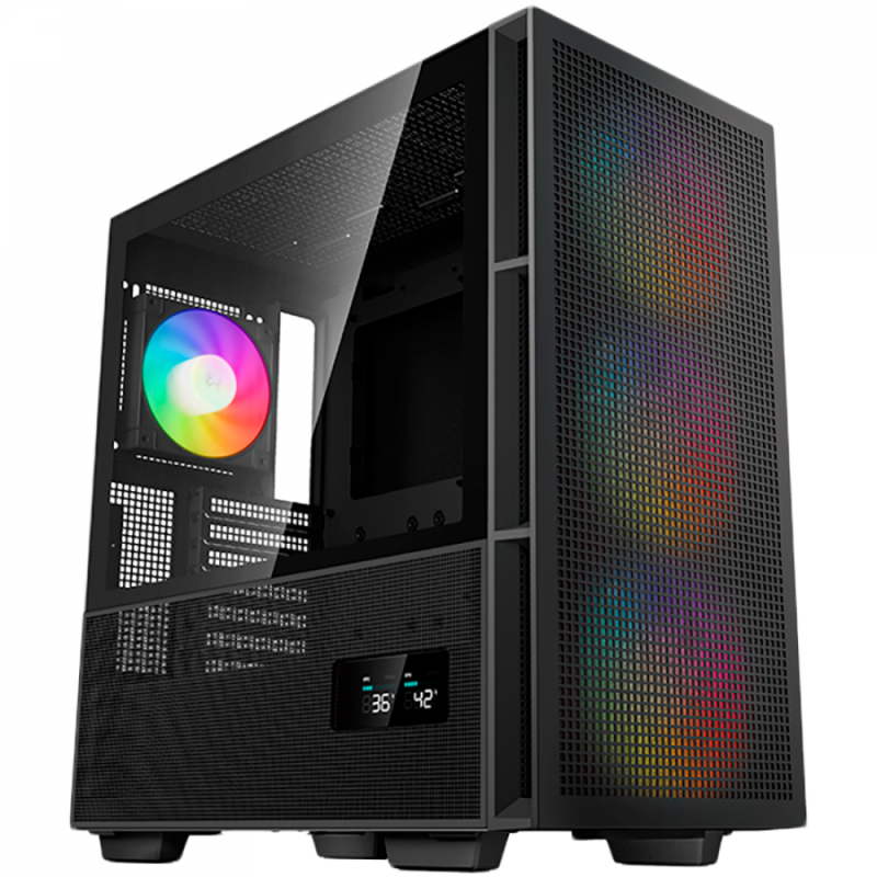 DeepCool CH560 Digital, Mid Tower, Mini-ITX/Micro-ATX/ATX/E-ATX, 1xUSB3.0, 1xType-C, 1xAudio, 3x140mm + 1x120mm Pre-Installed ARGB Fans, Tempered Glass, Mesh Panels, Dual-Status Digital Display, GPU Support Arm, Black, R-CH560-BKAPE4D-G-1