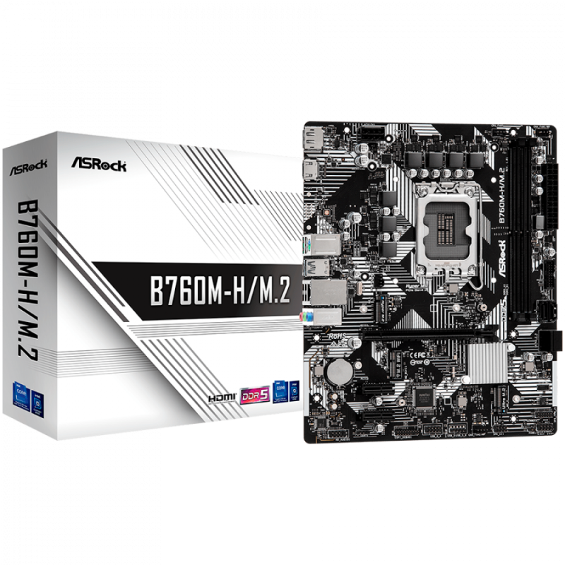 ASROCK MB B760  2 x DDR5 1 x HDMI Port 1 x DisplayPort 4 x SATA3 2 x Ultra M.2 Micro ATX