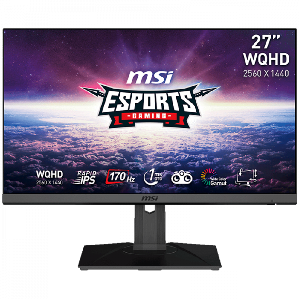 MSI G272QPF Gaming Monitor, 27" 170Hz, WQHD (2560x1440) 16:9, Rapid IPS, 1ms, 300nits, 1000:1, 178°/178°, Adaptive sync, Adjustable Stand, 1x DP, 2x HDMI,1x Headphone out, 3Y Warranty