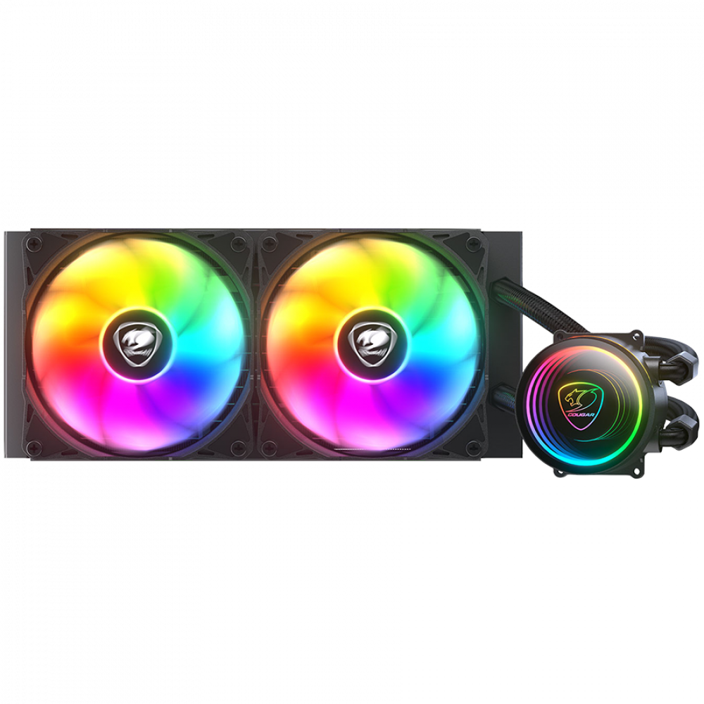 COUGAR Poseidon Elite ARGB 240 BK AIO Liquid Cooler, Pump Speed 2700 ± 10% RPM ARGB Lighting with Infinity Mirror, 90-degree utteright fins, Intel LGA1851 / LGA1700 / LGA1200 / LGA115X / LGA1366 AM5 / AM4 / AM3 / AM2 / FM2 / FM1