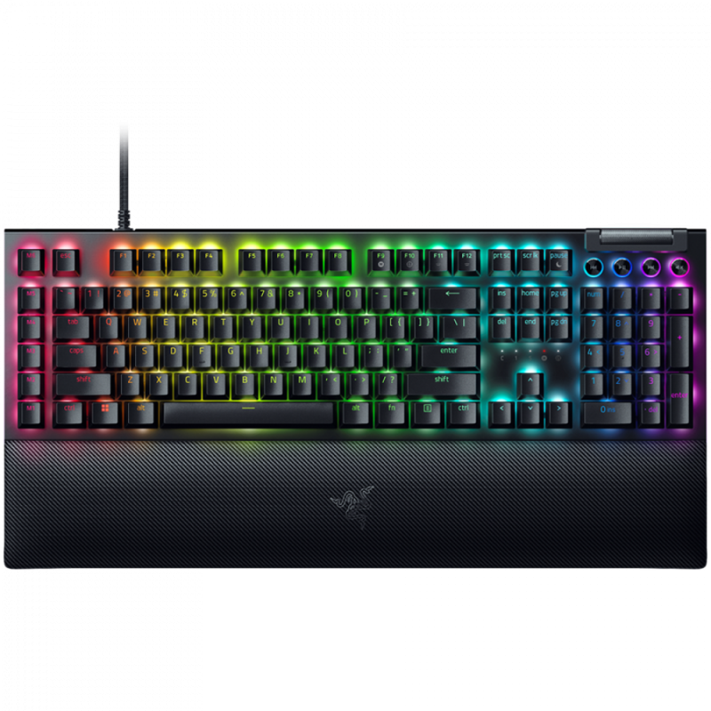 Razer BlackWidow V4 Mechanical Gaming Keyboard, US Layout, Green Switch, Razer Chroma™ RGB, 6 Macro Keys, Lubricated Stabilizers, Media Keys, Magnetic Wrist Rest, Up to 8000 Hz Polling Rate, Detachable Type C Cable