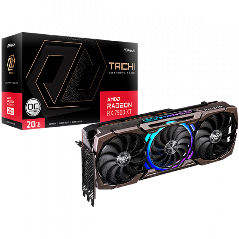 Asrock Video Card AMD Radeon RX7900XT Taichi 20GB OC, GDDR6, 320-bit, 3 x DisplayPort 2.1, 1 x HDMI 2.1, 3 x 8-pin Power Connectors, Recommended PSU 800W