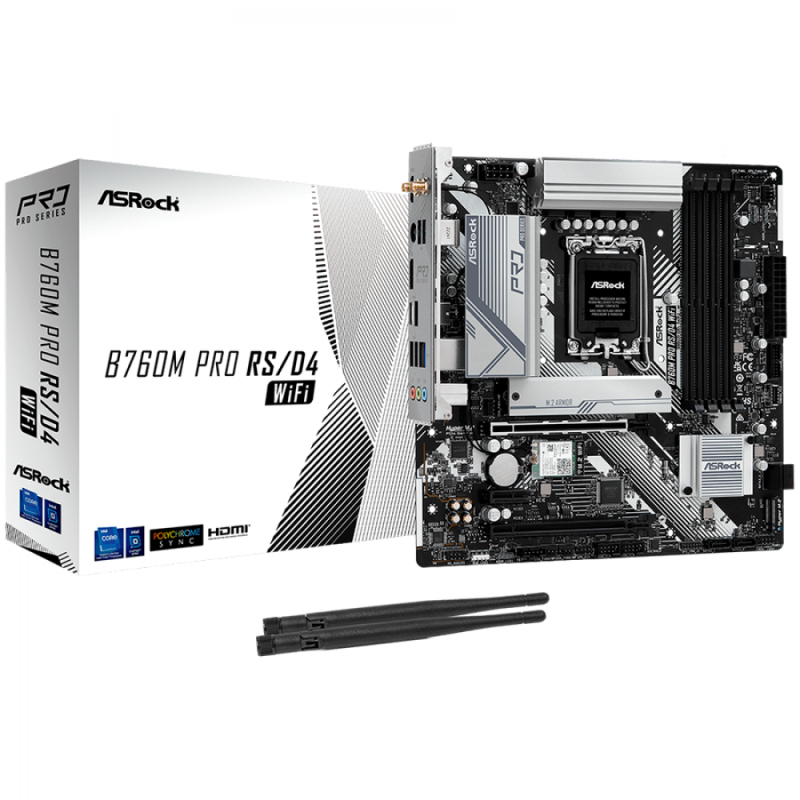 ASROCK MB Desktop B760M Pro RS Wi-Fi (S1700, 4x DDR4, 2x PCIe 4.0 x16, 1x PCIe 4.0 x1, 1x Hyper M.2 PCIe Gen4x4, 4x SATA3, 2x USB-C, 5x USB 3.2, 6x USB 2.0, 1xRJ-45 2.5GB, 2x 802.11ax Wi-Fi, 1x HDMI, 1x DP, 7.1 HD Audio, micro ATX.