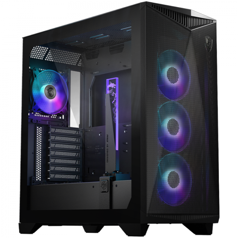 MSI MPG GUNGNIR 300R AIRFLOW, Mid-Tower, E-ATX/ATX/M-ATX/ITX, 2x USB 3.2 Gen 1 Type-A, 1x USB 3.2 Gen 2x2 Type-C, 1x Audio/1x Mic, LED Switch Button, ARGB Hub, 4x 120mm ARGB Fans, 1mm Perforated Front Panel, 3mm Tempered Glass