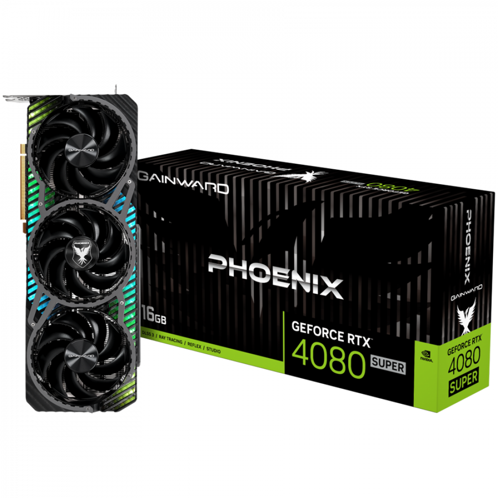 Gainward GeForce RTX 4080 SUPER Phoenix, 16GB GDDR6X, 256 bit, 1x HDMI 2.1a, 3x DP 1.4a, 3x fan, 1x 16-pin pwr connector, 850W, NED408S019T2-1032X
