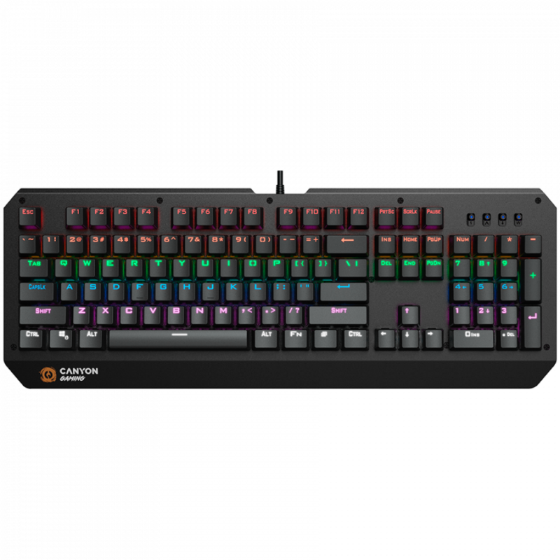 CANYON Hazard GK-6, Wired multimedia gaming keyboard with lighting effect, 108pcs rainbow LED, Numbers 104keys, EN double injection layout, cable length 1.8M, 450.5*163.7*42mm, 0.90kg, color black