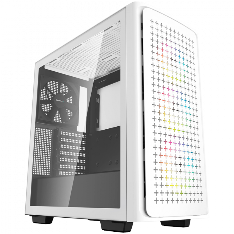 DeepCool CK560 WH, Mid Tower Case, Mini-ITX/Micro-ATX/ATX/E-ATX, 2x USB3.0, 1x Audio, 1x Type-C, Pre-Installed 3x120mm ARGB Fans + 1x140 Black Fan, Tempered Glass, Mesh Panel, White, GPU Support Arm, R-CK560-WHAAE4-G-1