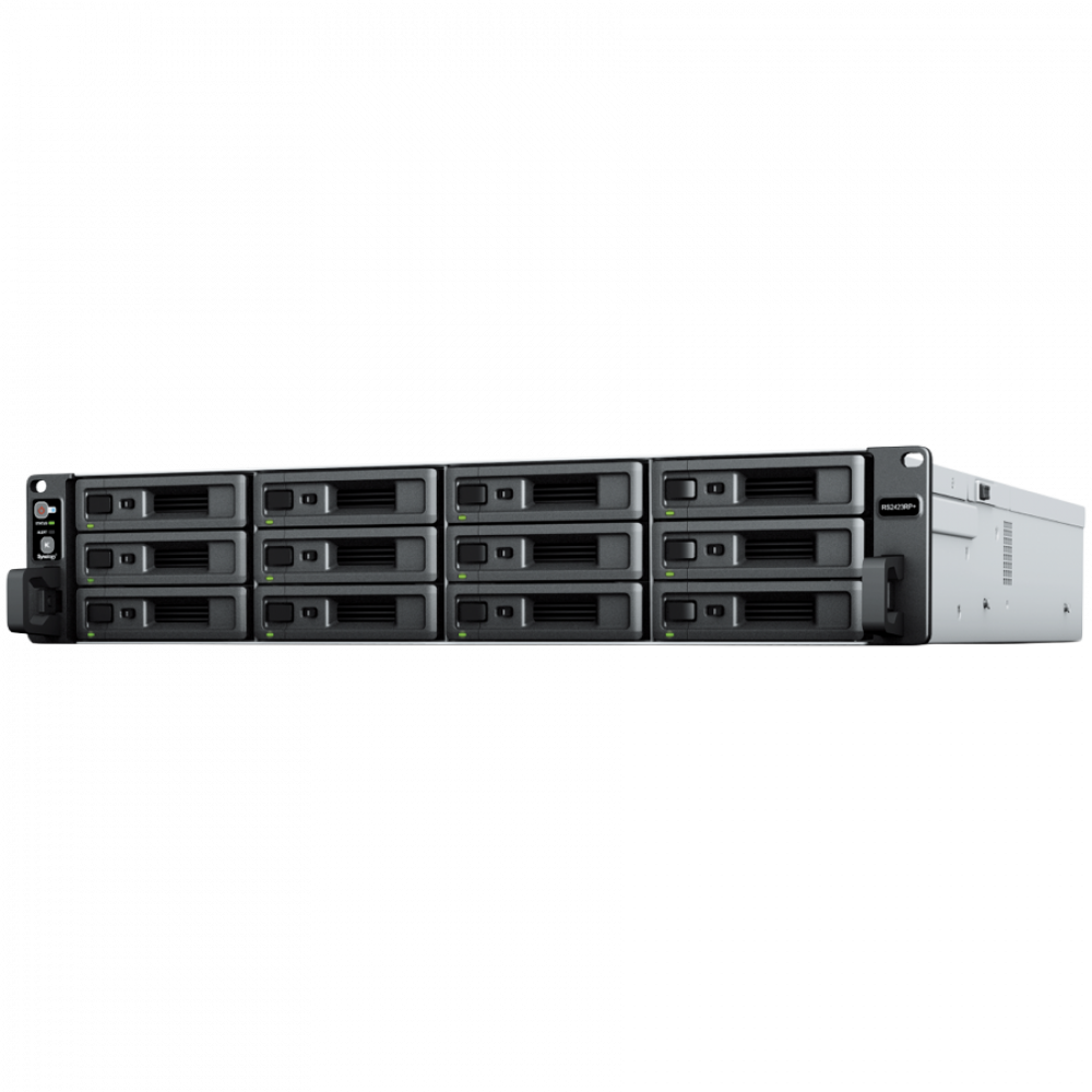 Synology RackStation RS2423RP+, Rack 2U, 12-bay 3.5''/2.5" SATA HDD/SSD, AMD Ryzen V1780B 4-core 3.35(base)/3.6 (turbo)GHz,8 GB DDR4 ECC UDIMM,2 x RJ-45 1 GbE LAN,1 x RJ-45 10 GbE LAN,2xUSB 3.2, eSATA port,1 x Gen3 x8 slot PCIe, Redundant power Supply, 11.9kg, 3y
