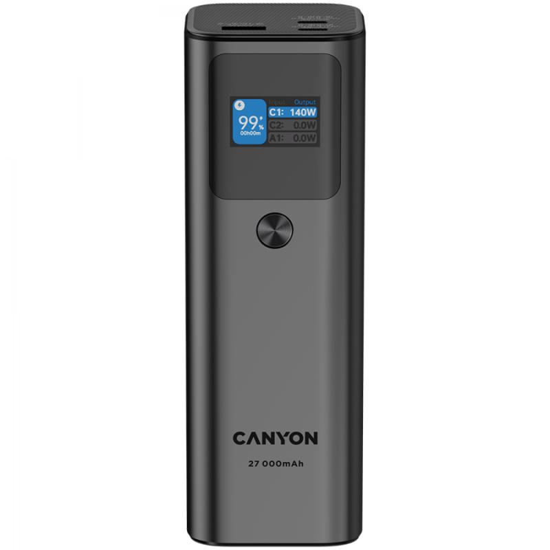 CANYON power bank PB-2010 TFT 27000 mAh 97.2Wh PD140W QC 3.0 Dark Grey