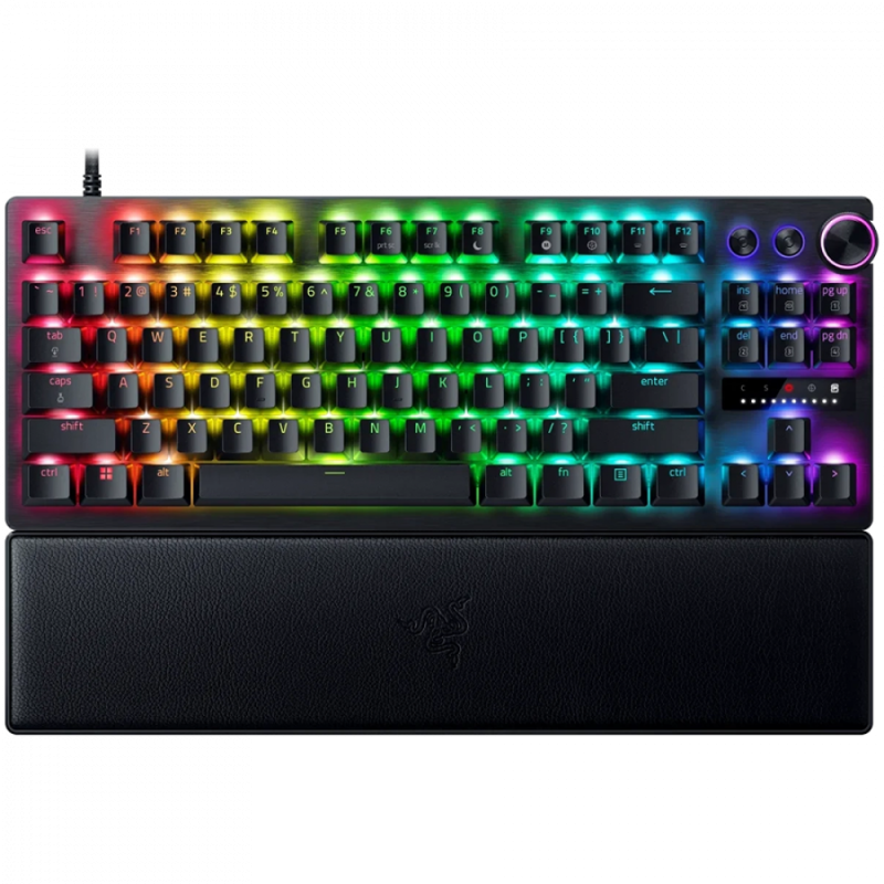 Razer Huntsman V3 Pro Tenkeyless, Gaming keyboard, Analog Optical Switch gen2, Razer Chroma RGB, Magnetic Firm Leatherette Wrist Rest, Multi-function Dial with 3 dedicated button, Detachable Type C Cable, 1000 Hz Polling Rate, Brushed Aluminum Alloy