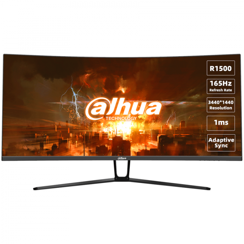 Dahua LM34-E330C Curved Gaming Monitor, 34" UWQHD (3440x1440), VA, 165Hz, 350 nits, 120% sRGB, 21:9, 3000:1, 178°/178°, 1ms, VESA, 2x DP 1.4, 2x HDMI 2.0, 1x Audio out, DC 12V, 2A, 78W.