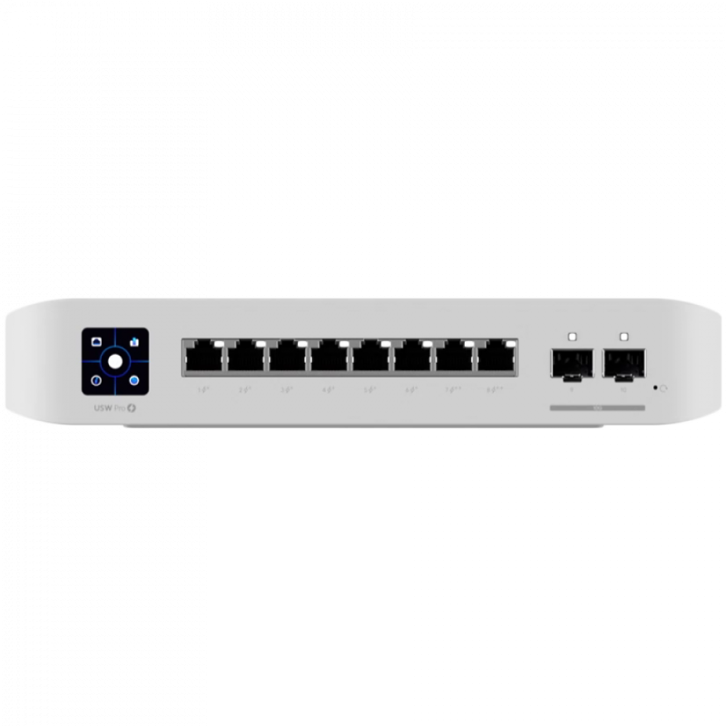 Ubiquiti USW-Pro-8-PoE-EU An 8-port, Layer 3 switch with PoE+ and PoE++ output. Can power devices with up to 120W, with a power consumption of 30W (Excluding PoE output)