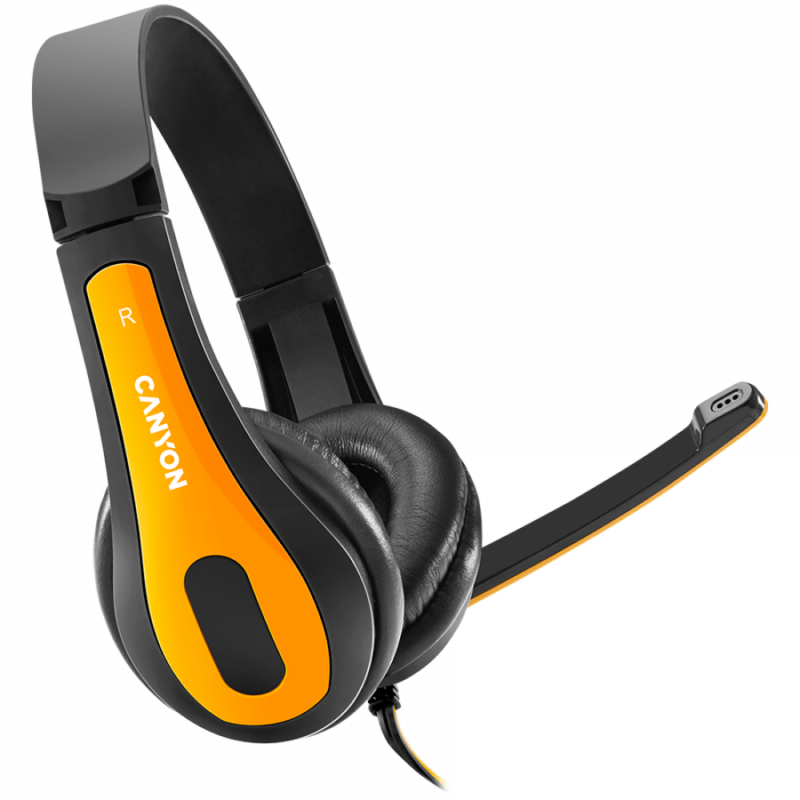 CANYON entry price PC headset, combined 3,5 plug, leather pads, Black-yellow