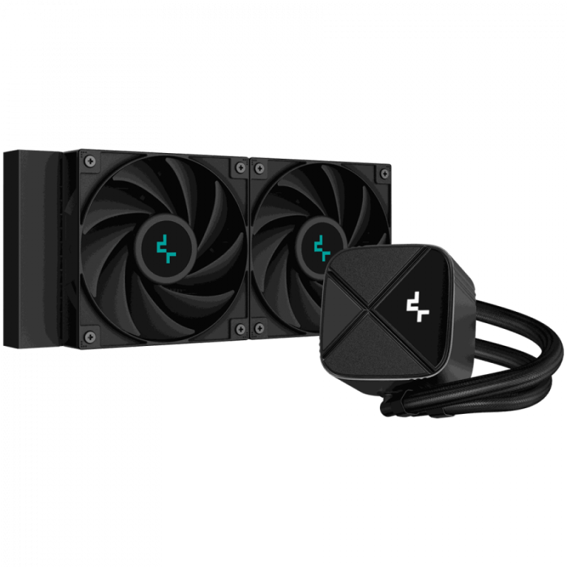DeepCool LS520S Zero Dark, 240mm CPU Liquid Cooler, 2x120mm PWM Fans, Anti-Leak Technology, Black, LGA 1851/1700/1200/1151/1150/1155, AMD AM5/AM4, 5Y, R-LS520-BKNNMM-G-1