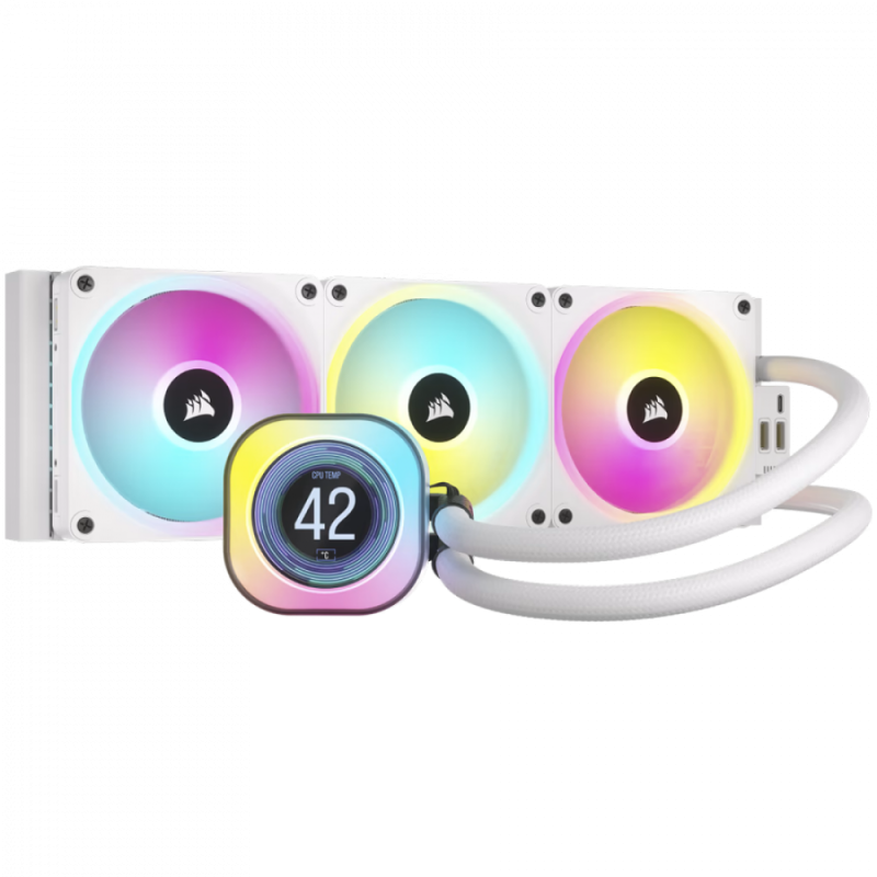 CORSAIR iCUE LINK H150i LCD White AIO, 360mm Radiator, Liquid CPU Cooler, 397mm x 120mm x 27mm radiator
