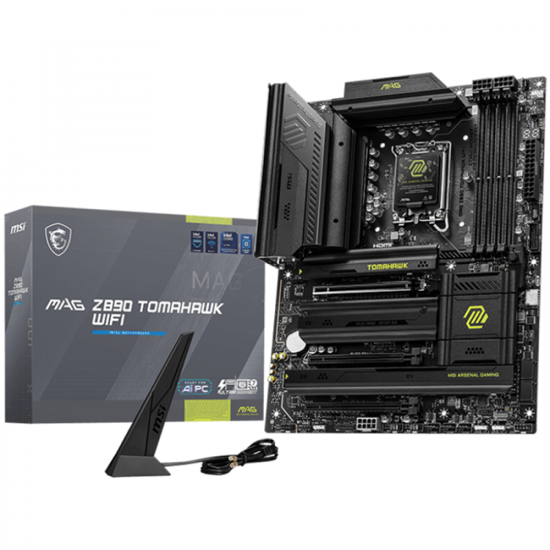 MSI MAG Z890 TOMAHAWK WIFI, LGA 1851, Dual Channel DDR5 up to 9200(OC)MHz, 3x PCIe x16 slots, 4x M.2 slot, 4xUSB 2.0, 4xUSB 5Gbps A, 3xUSB 10Gbps A, 1xUSB 10 Gbps C, 1xUSB 20Gbps C,1x HDMI, 2x Type-C DP, 5G LAN, 7.1 Audio, 3y warranty