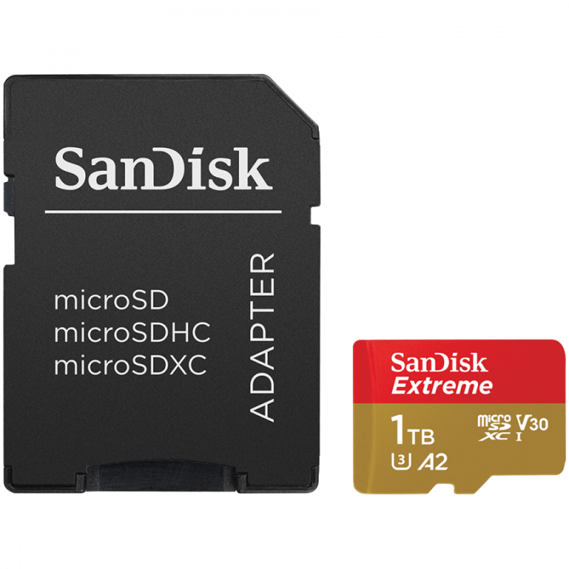 SanDisk Extreme microSDXC 1TB + SD Adapter + 1 year RescuePRO Deluxe up to 190MB/s & 130MB/s Read/Write speeds A2 C10 V30 UHS-I U3