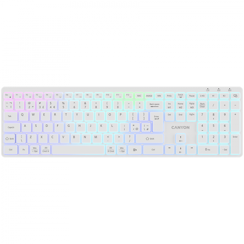 CANYON keyboard HKB-W11 UK/US RGB Dual Mode Wireless White