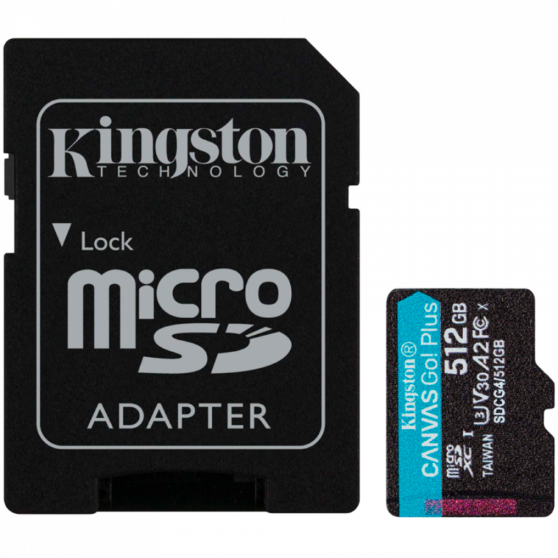 Kingston 512GB microSDXC Canvas Go Plus Gen4 200MB/s A2 U3 V30 Card + Adapter