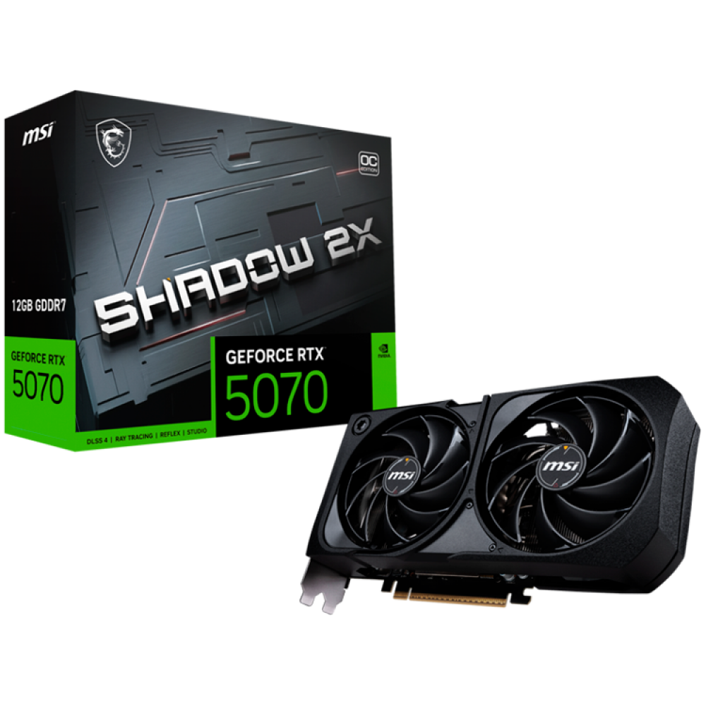 MSI Video Card Nvidia GeForce RTX 5070 12G SHADOW 2X OC, 12GB GDDR7, 192bit, Effective Memory Clock: 28000MHz, Boost: 2542 MHz, 6144 CUDA Cores, PCIe 5.0, 3x DP 2.1b, HDMI 2.1b, RAY TRACING, Dual Fan, 1x16pin, 650W Recommended PSU, 3Y