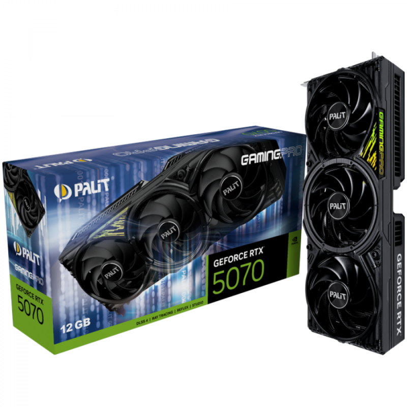 PALIT GeForce RTX 5070 GamingPro 12GB GDDR7 192 bit, 1x HDMI 2.1b, 3x DP 2.1b, 3 Fan, 1x 16-pin pwr connector, 650W, board size 331.9 x 127.1 x 60 mm, NE75070019K9-GB2050A
