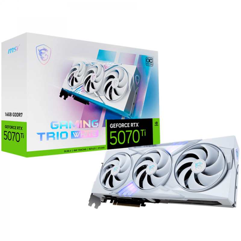 MSI Video Card Nvidia GeForce RTX 5070 TI 16G GAMING TRIO OC WHITE, 16GB GDDR7, 256bit, Effective Memory Clock: 28000MHz, Boost: 2580 MHz, 8960 CUDA Cores, PCIe 5.0, 3x DP 2.1b, HDMI 2.1b, Triple Fan, 1x16pin, 750W Recommended PSU, 3Y