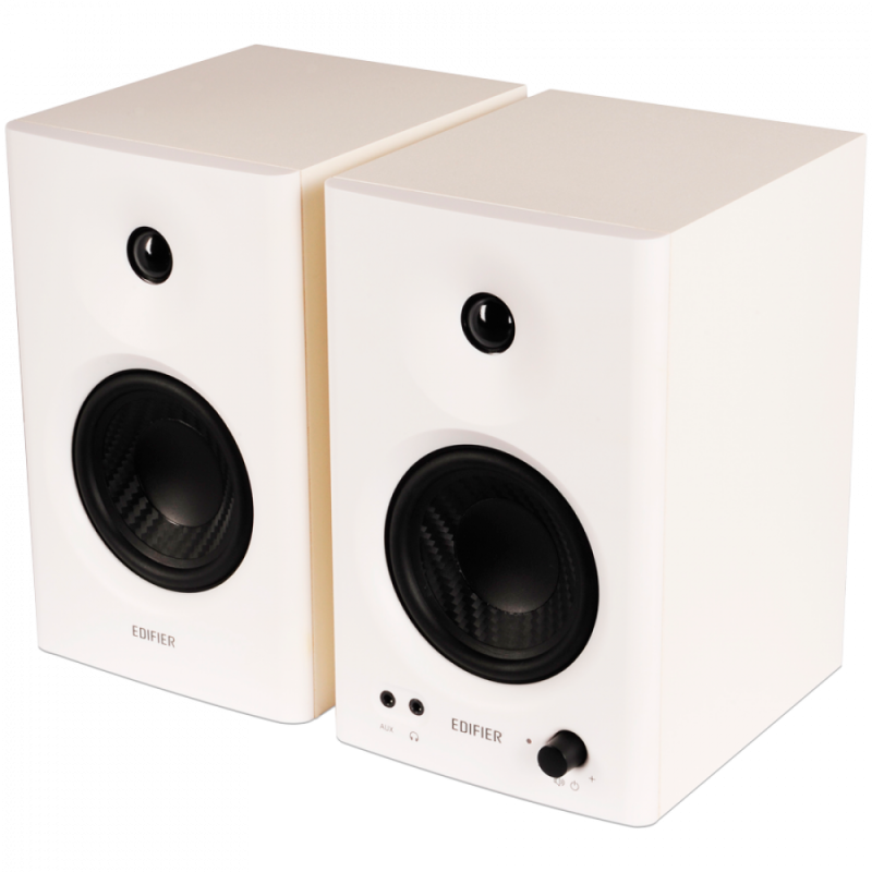 Edifier MR4 Active Studio Monitors, RCA, AUX, TRS, 1-inch Tweeters, 4-inch Woofers, 42W (RMS), Control Knob, White