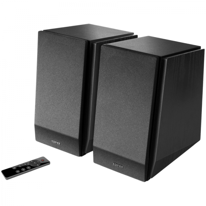 Edifier R1855DB 2.0 Bookshelf Speakers, BT V5.1, Optical, Coaxial, RCA, 0.75-inch Tweeters, 4-inch Drivers, Sub-Out, 70W (RMS), Control Knobs and Remote Control, Matte Black