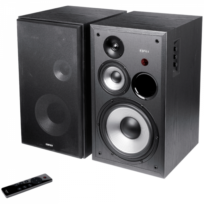 Edifier R2850DB 2.0 Bookshelf Speakers, BT V5.1, Optical, Coaxial, RCA, 0.75-inch Tweeters, 4.5-inch Drivers, 8-inch Woofers, Sub-Out, 150W (RMS), Control Knobs and Remote Control, Black