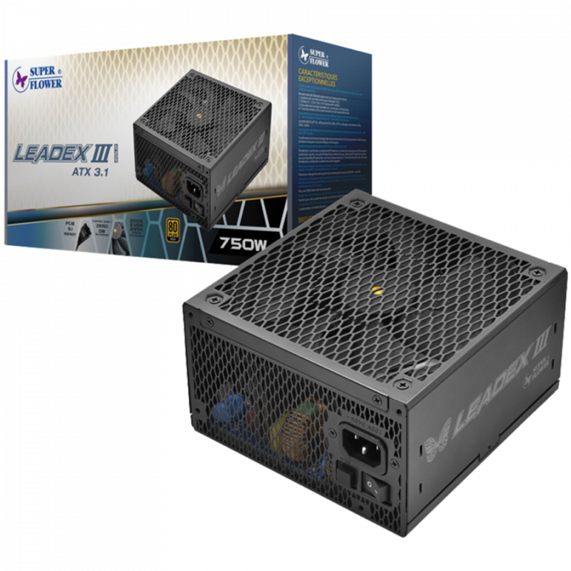 Super Flower Leadex III Gold 750W ATX 3.1, 80 Plus Gold, Fully Modular, Flat Black Cables, 140mm Fan, 150mmx150mmx86mm, 7 Year Warranty