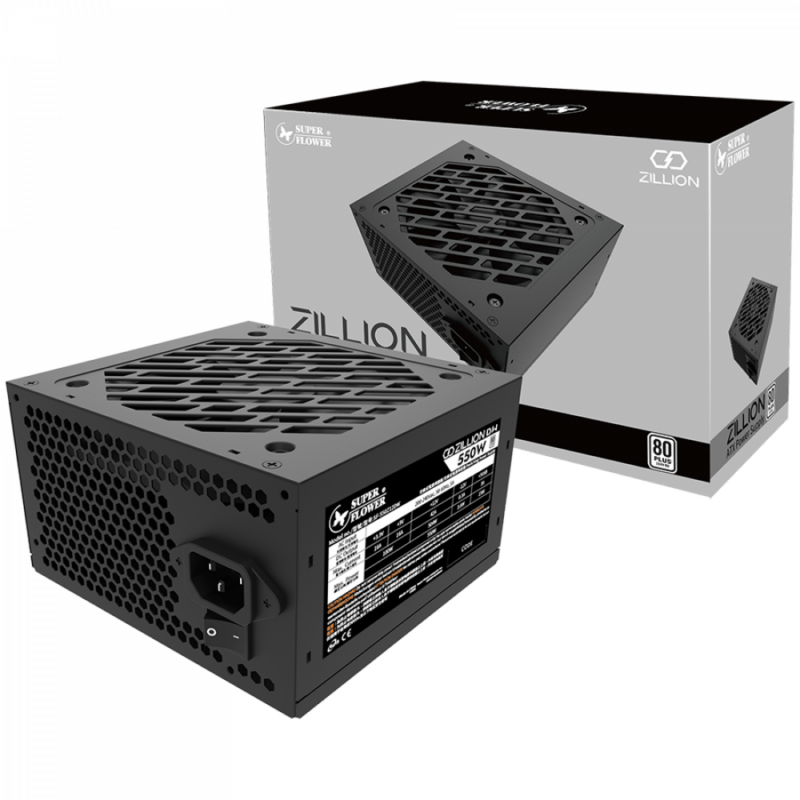 Super Flower Zillion DW White 550W ATX 2.4, 80 Plus White, Flat Black Cables, 120mm Fan, 140mmx150mmx86mm, 2 Year Warranty