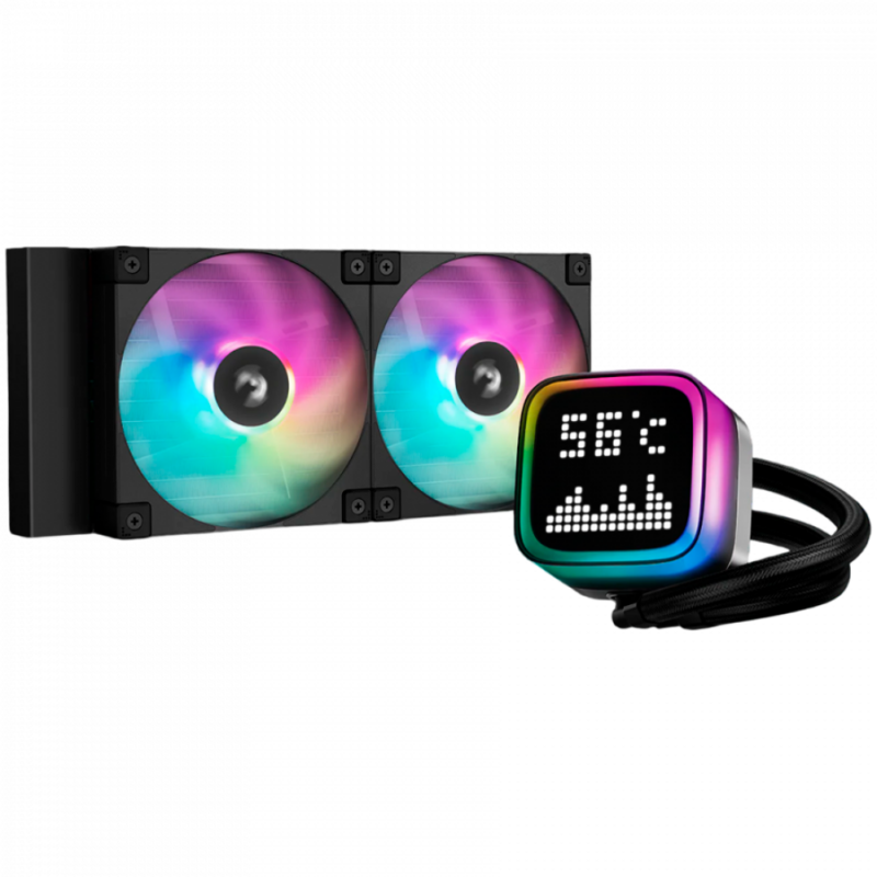DeepCool LP240, 240mm CPU Liquid Cooler, 2x120mm ARGB PWM Fans, Dot-matrix Screen, Anti-Leak Technology, Black, LGA1851/1700/1200/1151/1150/1155, AMD AM5/AM4, 5Y, R-LP240-BKMSNC-G-1
