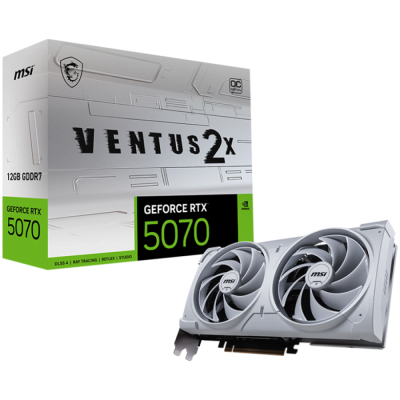 MSI Video Card Nvidia GeForce RTX 5070 12G VENTUS 2X OC WHITE, 12GB GDDR7, 192bit, Effective Memory Clock: 28000MHz, Boost: 2542 MHz, 6144 CUDA Cores, PCIe 5.0, 3x DP 2.1b, HDMI 2.1b, RAY TRACING, Dual Fan, 1x16pin, 650W Recommended PSU, 3Y