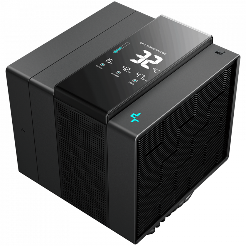 DeepCool ASSASSIN IV VC VISION, CPU Air Cooler, 1x120mm + 1x140mm FDB Fans, Fan Speed Switch, Digital Display, Vapor Chamber, TDP 300W, 7 Heatpipes, LGA20xx/1851/1700/1200/115x, AMD AM5/AM4, 147x144x172 mm(LxWxH), 6Y, R-ASN4-BKNVMD-G