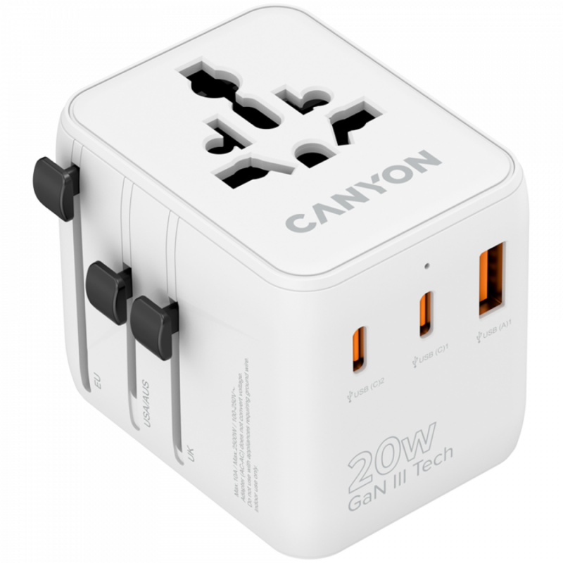 CANYON Travel Adapter OnTour 20 EU/UK/US/AUS 20W  White