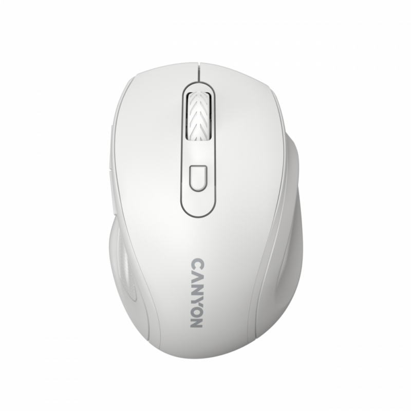 Canyon 6 buttons wireless 2.4Ghz mouse, MX8650A Sensor, DPI up to 1600,Injection case, 3 M life times left and right switches, 2xAAA battery, ABS material, Size: 105x71x40mm, Weight: 59g, white