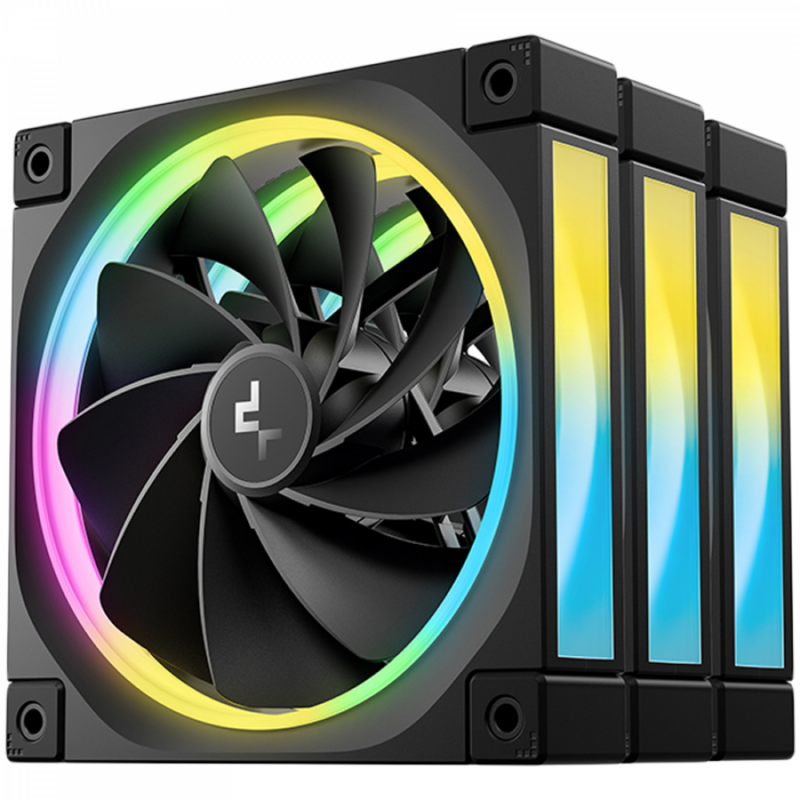 DeepCool FL12R 3IN1, 3x120mm ARGB Reverse Fans, Daisy Chain, 8-pin Cable, PWM, Fluid Dynamic Bearing, PBT, 3 pack, ARGB Halo, R-FL12R-BKAPN3-G, 3Y