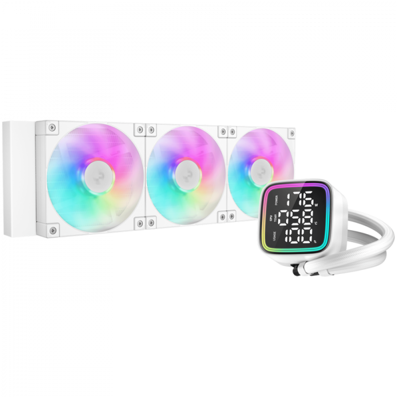 DeepCool LD360 WH, 360mm CPU Liquid Cooler, 3x120mm ARGB PWM Fans, Anti-Leak Technology, Addressable RGB LED, Hydro Bearing, White LGA1851/1700/1200/1151/1150/1155, AMD AM5/AM4, R-LD360-WHDMMN-G-1, 3Y
