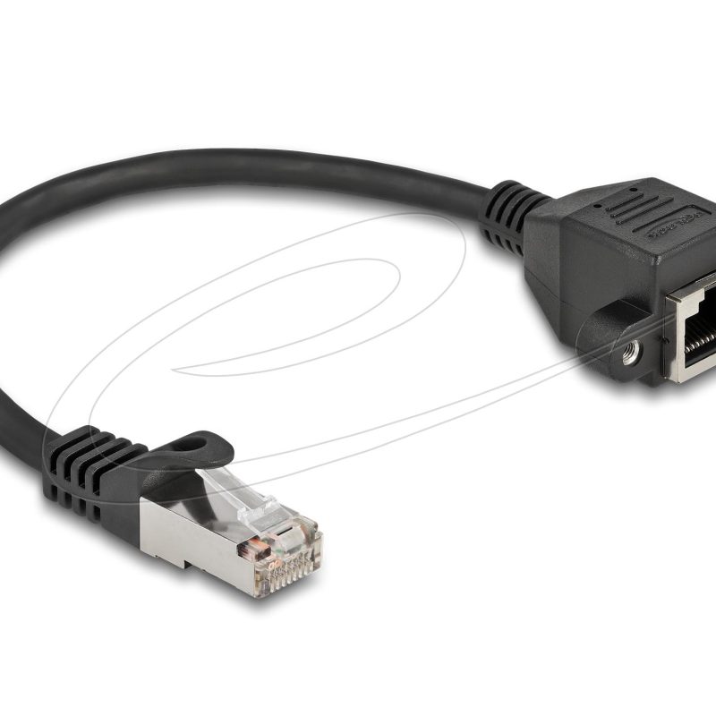 Delock Мрежов кабел удължителен S/FTP RJ45 мъжко към RJ45 женско, Cat. 6A, 25 cm, черен