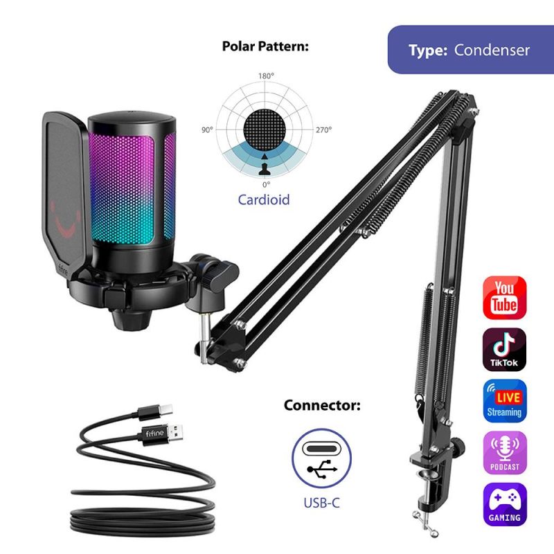 Микрофон със стойка FIFINE A6T RGB - Black - Image 6