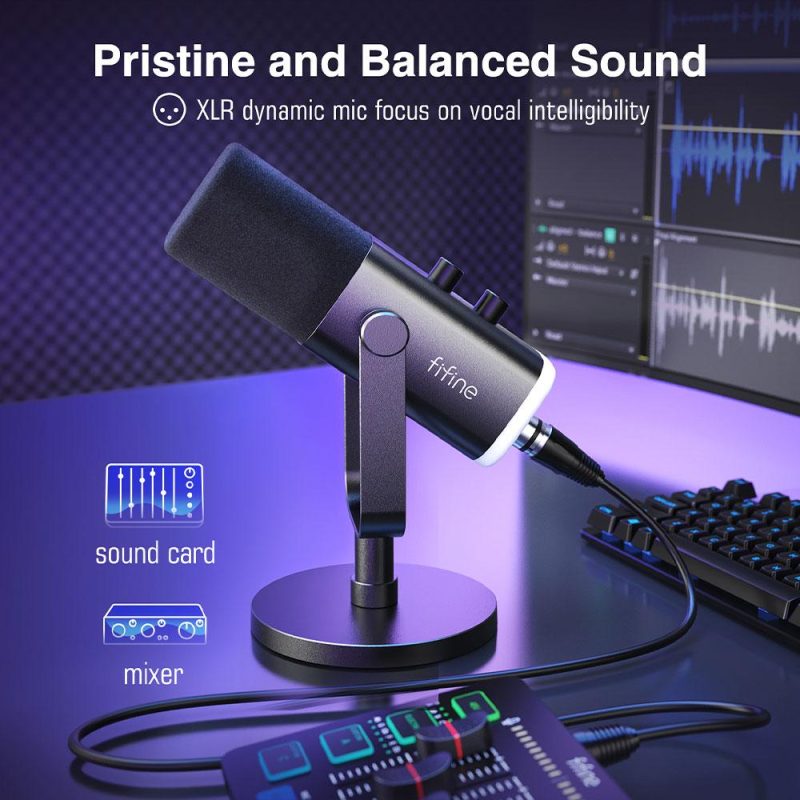 Настолен микрофон FIFINE AM8 Dynamic RGB XLR/USB- Black - Image 10
