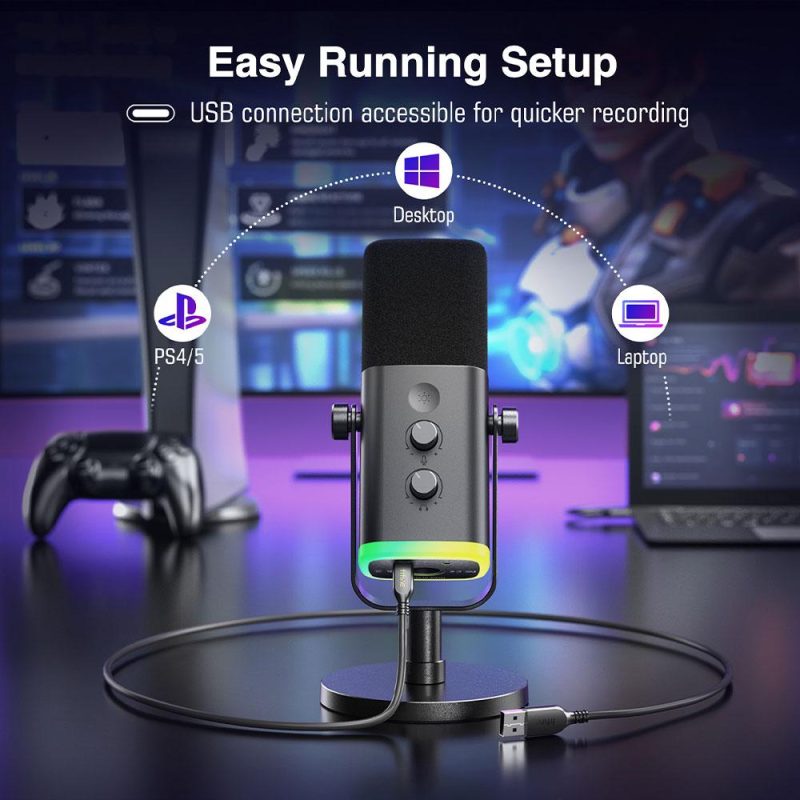 Настолен микрофон FIFINE AM8 Dynamic RGB XLR/USB- Black - Image 9