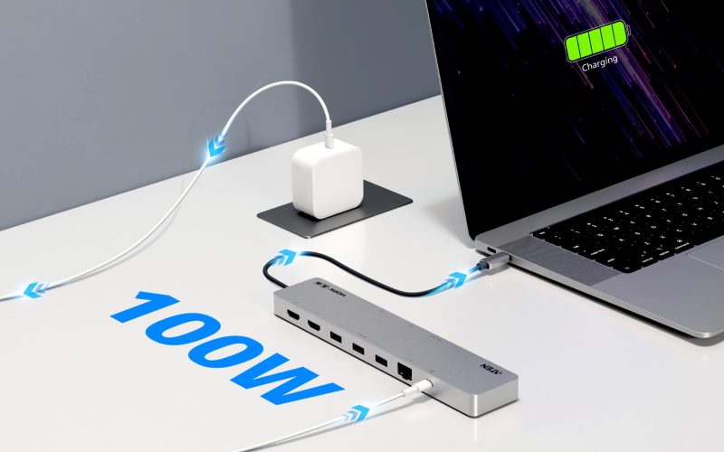 ATEN Докинг 11-in-1 USB-C Multiport Dock + Power Pass-Through, 2 x HDMI, LAN,3.5mm, USB-C, SD Card , microSD, 3 x USB 3.2 - Image 7