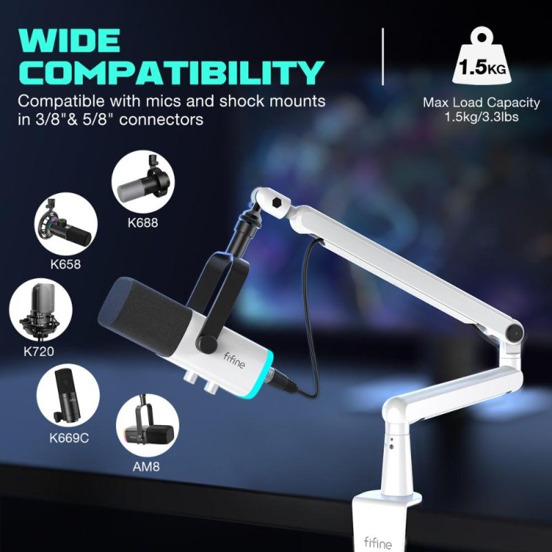 Стойка за микрофон FIFINE BM88 White High End Boom Arm Stand - Image 5