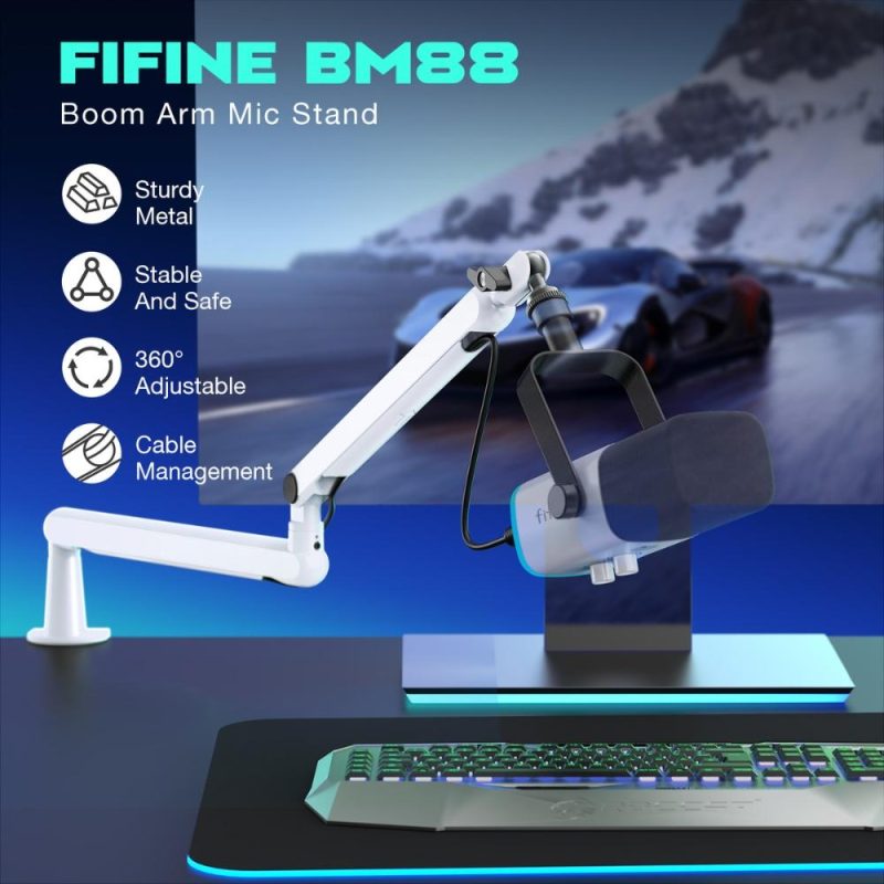 Стойка за микрофон FIFINE BM88 White High End Boom Arm Stand - Image 7