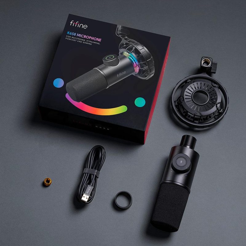 Настолен микрофон FIFINE K658 Dynamic RGB - Black - Image 6