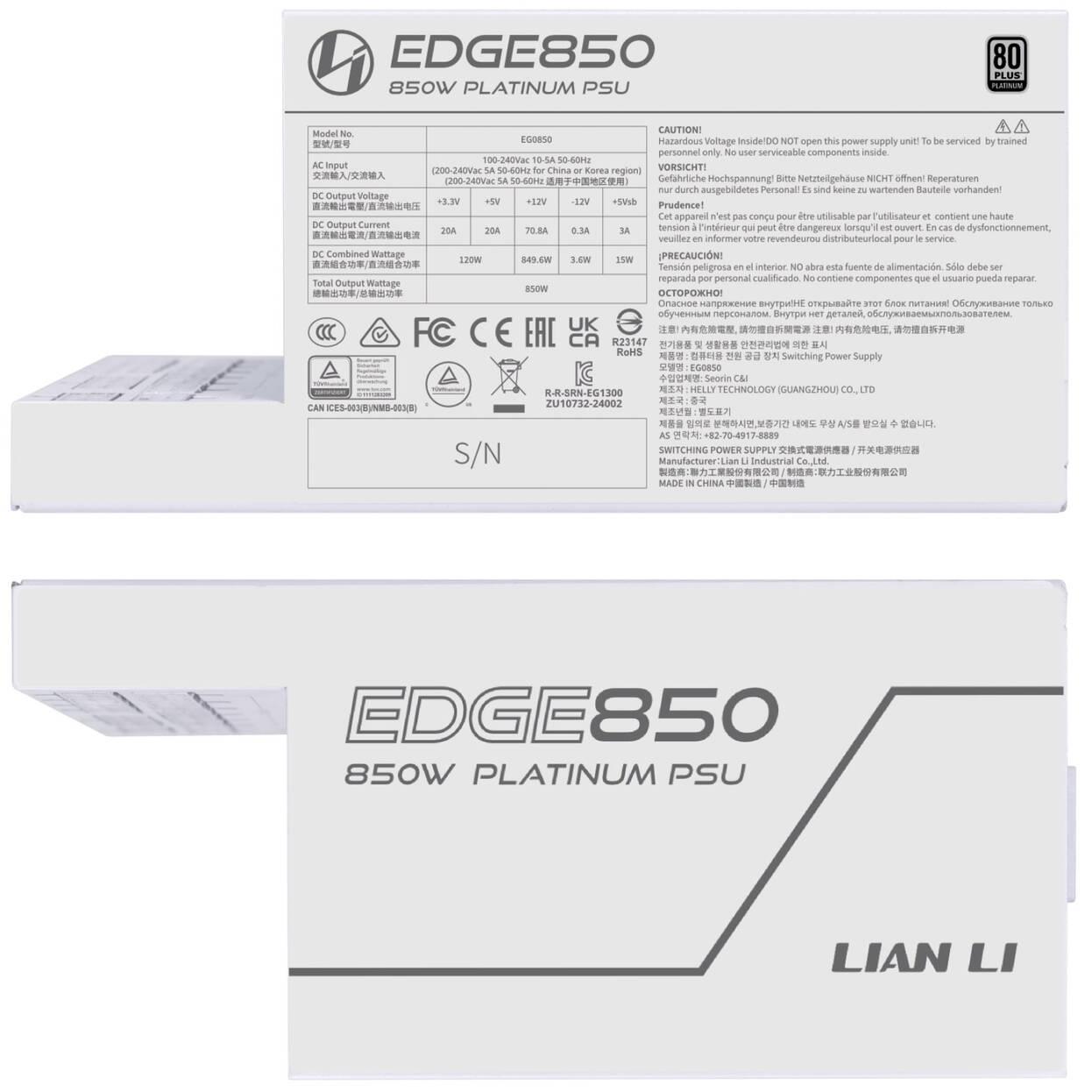 Захранващ блок Lian Li EDGE EG0850 White 850W 80+ Platinum PCIe 5.1, ATX 3.1 - Image 7